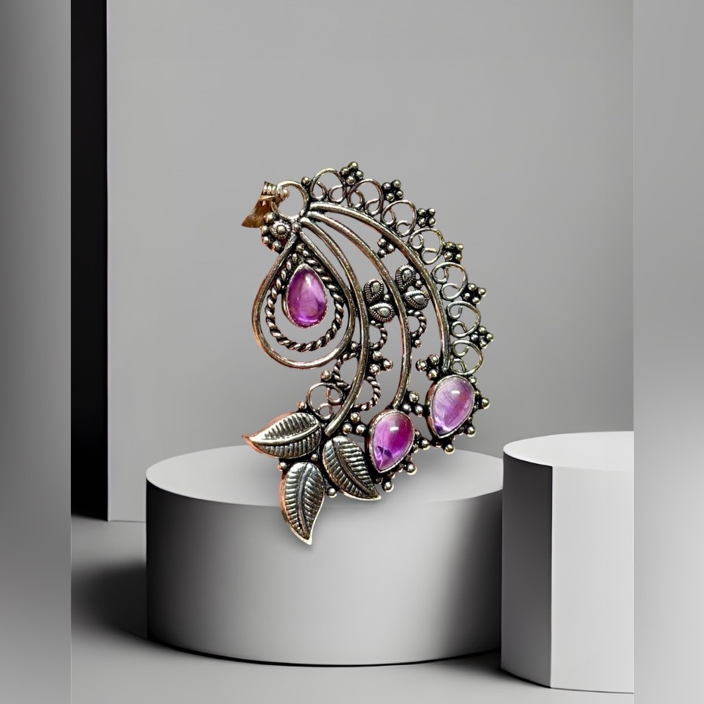 Elegant Amethyst leaf pattern Silver 925- Women's pendant
